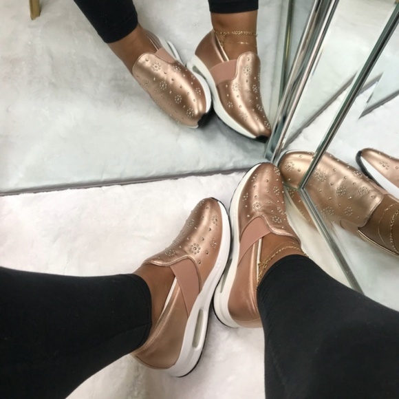 Shoes - Slip On Embellished Sneakers in Rose Gold